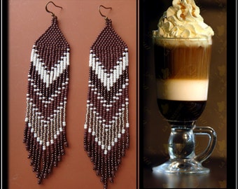 Mochaccino ... earrings long beaded fringe. Native American Inspiration. Warm colors good Mokaccino . Beaded earrings. Brick stitch