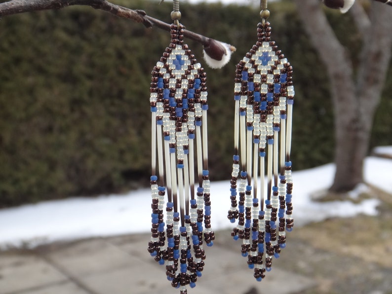 Porcupine Quills Earrings. Beaded With Fringes. Native Etsy
