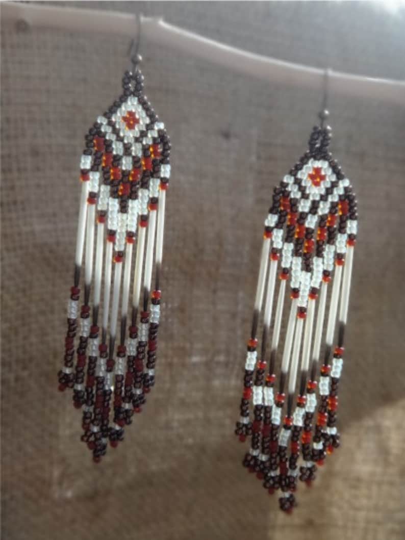 Porcupine quills earrings. Beaded with fringes. Native Etsy