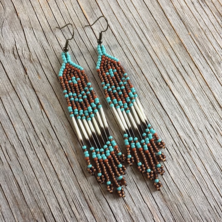 Porcupine Quills Earrings. Beaded With Fringes. Native  display picture 3