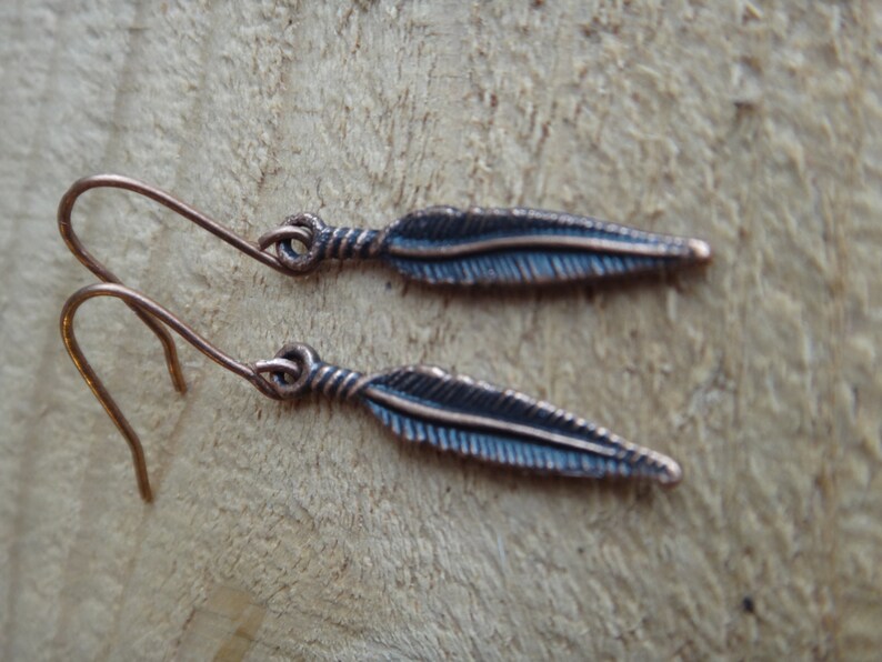 Copper feather earrings . Simple earrings every day. Etsy