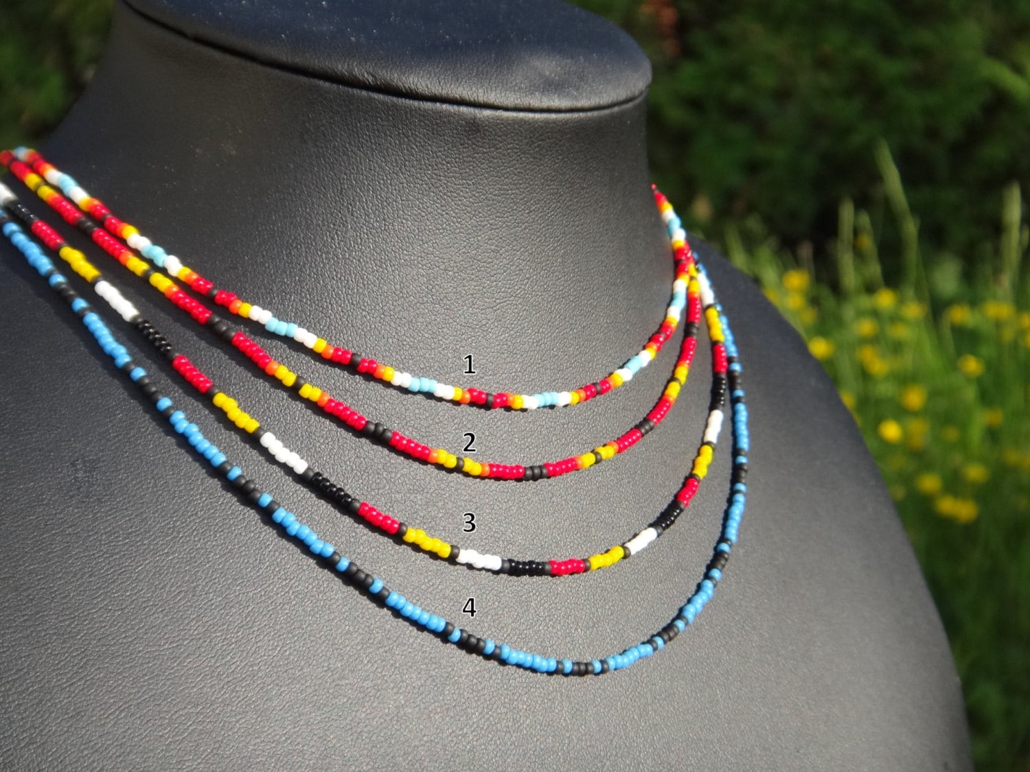 Native American Indian Seed Bead Necklace TRIPLE MEDALLION | eBay