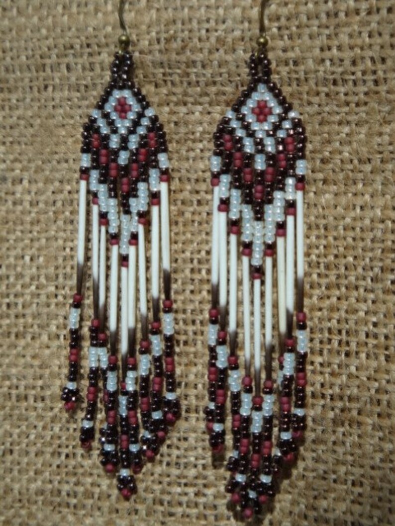 Porcupine quills earrings. Beaded with fringes. Native Etsy
