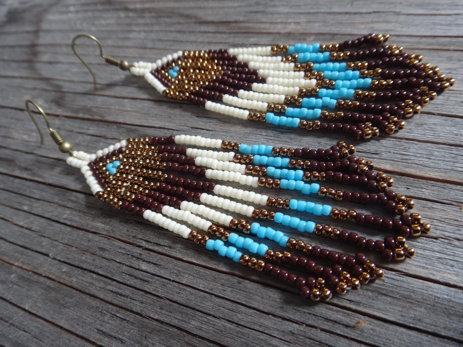 Native American Beaded Earrings. Arrow Motif, Tribal