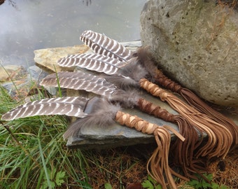 Smudge feather fan. Ceremony Native American wild turkey Feather and leather. Sacred Feather spiritual smudging feather, Shaman accessory