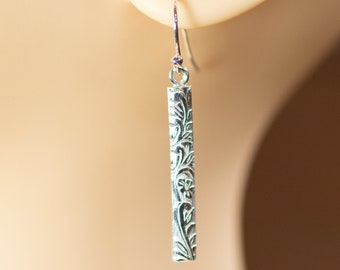 Sterling ear hooks with floral pattern pendant