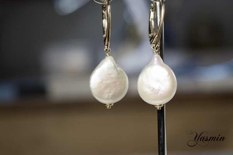 Baroque coin beaded earrings on Gilded Sterling