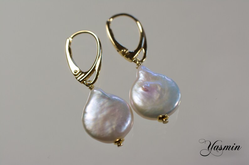 Baroque coin beaded earrings on Gilded Sterling