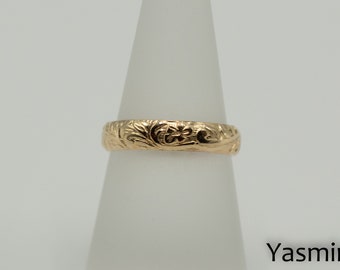 Breiter goldfilled Ring mit floralem Muster