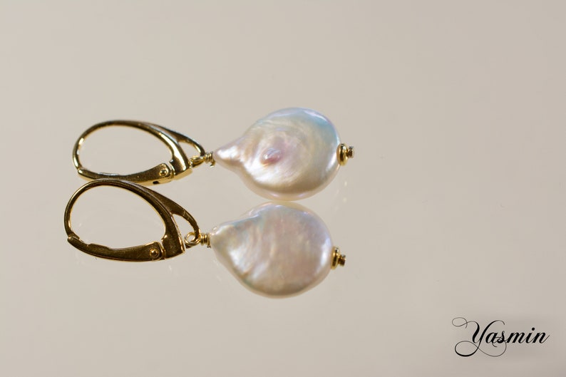 Baroque coin beaded earrings on Gilded Sterling