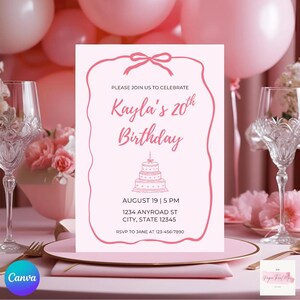 Simple Coquette Birthday Invitation Digital Template | Editable Girl Birthday Invite Cute  Feminine Party Printable Instant Download 5x7