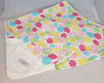 Receiving blanket burp pad set - large whimsical multi colored polka dots