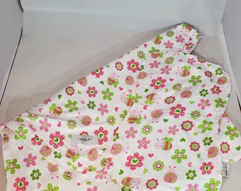 Receiving blanket and burp pad set - pink and green flowers and bees