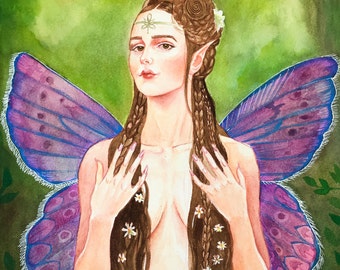 Fairy| Butterfly| Fantasy Art| Home Decor| Forest| Original Art| Watercolor| Faeteam| Illustration