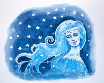 Original Art, Watercolor Painting, Blue Fairy