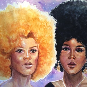 Original Watercolor Painting of  Harlem Afro Girls
