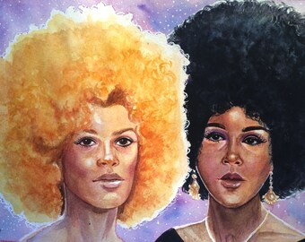 Original Watercolor Painting of  Harlem Afro Girls