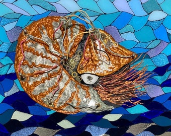 Skadi Iron-Tide - Original Mixed Media Canvas – Mechanical Sea Artifact – Textured Coastal Steampunk Wall Art