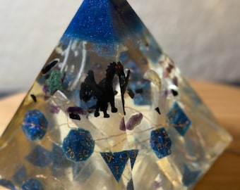 The Dragon’s Aether Prism- Dragon Guardian Resin Pyramid - D&D Inspired Dice -  Crystal Fantasy Lamp Tabletop Gaming Decor