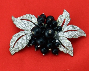 1930s Early HASKELL Black Berry Leaves Pave Rhinestone Book Piece ST Pin; Charitable Donation