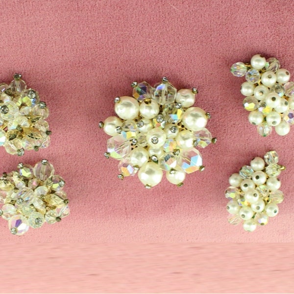 Glam Pearl 60s Crystal Rhinestone VENDOME Pin Clip Earrings GT Lot; Disaster Relief