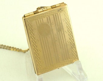 HEIRLOOM 20s ESTATE Rectangular LOCKET Divided Top Hinge Gold Filled Necklace; Charitable Donation