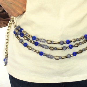 ADJUSTABLE Belt TRIBAL 80s Blue Swag Drapey ST Chain 22-40 in.; Charitable Donation