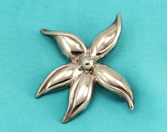 Five Pt STAR Flower 90s STERLING Designer PIN; Travel Jewelry; Charitable Donation