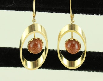 ◆VINTAGE HOLLYWOOD◆ Space Stone Ring Earrings VH249OEA008M Item #1030N- Zuni Multi Stone Channel Inlay Full Sun Sunface