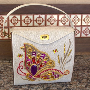 Vintage LARGE 60s Jeweled BUTTERFLY Enid Collins-Style Hand Bag; Original Box Kit; Charitable Donation