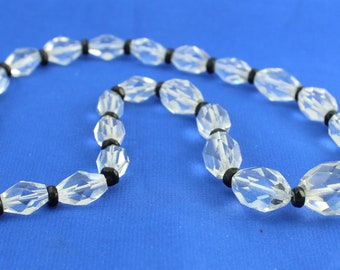 ART DECO Dramatic 30s Faceted Crystal Jet Black 34 inch Necklace; Charitable Donation