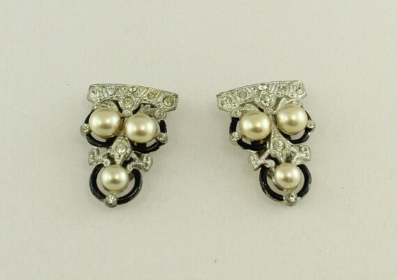 EMPRESS EUGENIE Style Pearl Button Black Enameled… - image 4