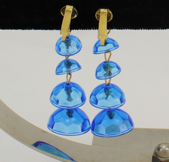 1960s Go-Go Girl Blue Bell Dangle Drop Clip Earri… - image 7