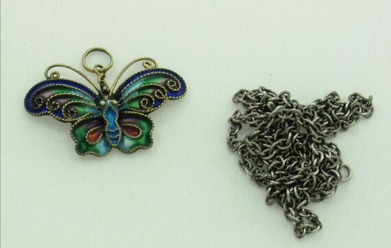 Colorful 50s Style Enameled BUTTERFLY Pendant Cha… - image 5