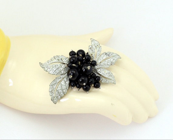 1930s Early HASKELL Black Berry Leaves Pave Rhine… - image 3