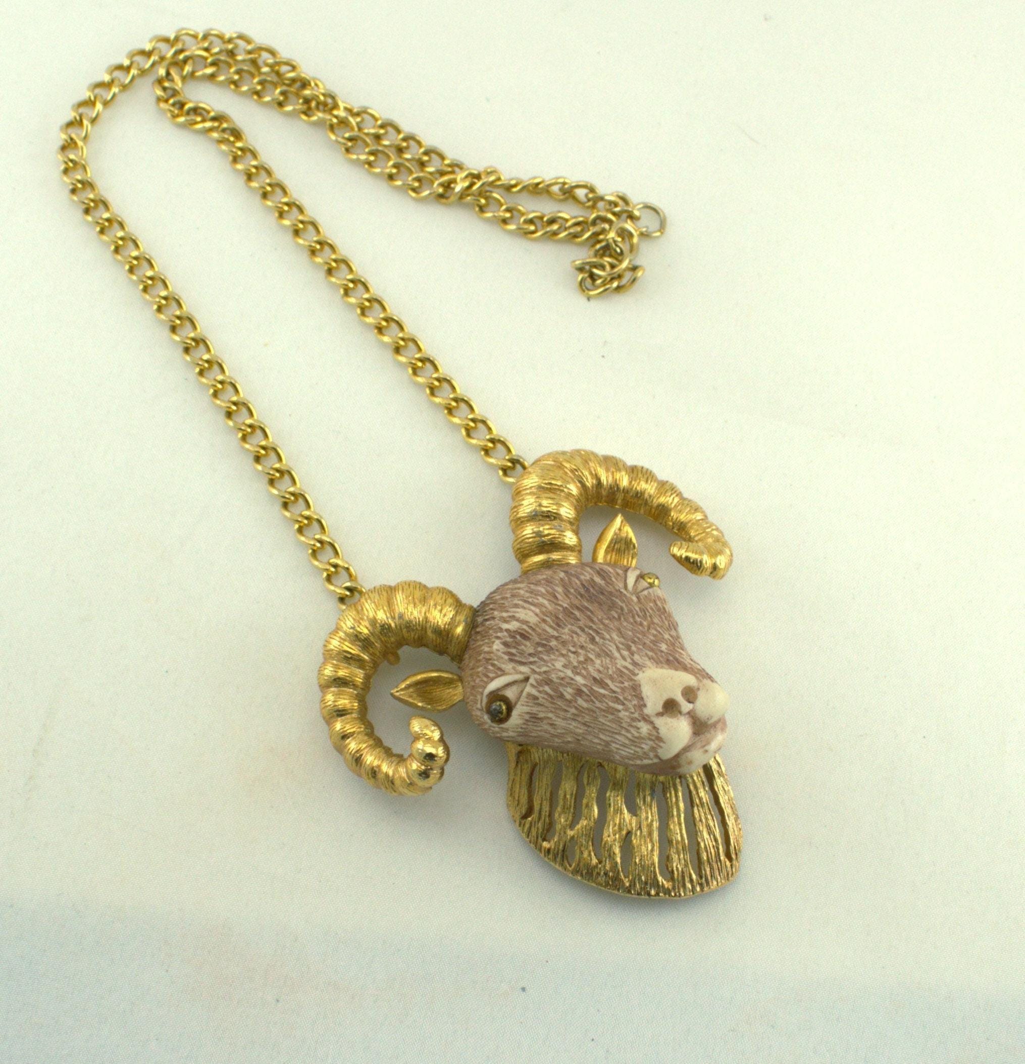 Rich RAZZA Brown RAM 70s GT Pendant Necklace; Zodiac Series