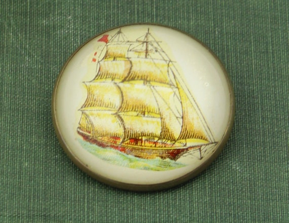 30s Domed Ship VESSEL Pin Bulls Eye Bridle Button… - image 2