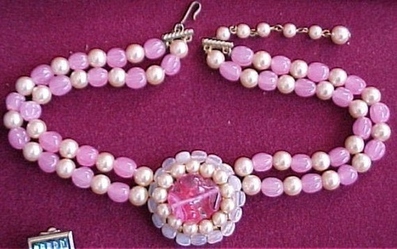 Fringe Dangle Wood Glass Bead Vintage Necklace; Bakelite Era Flapper Deco Haskell-esque