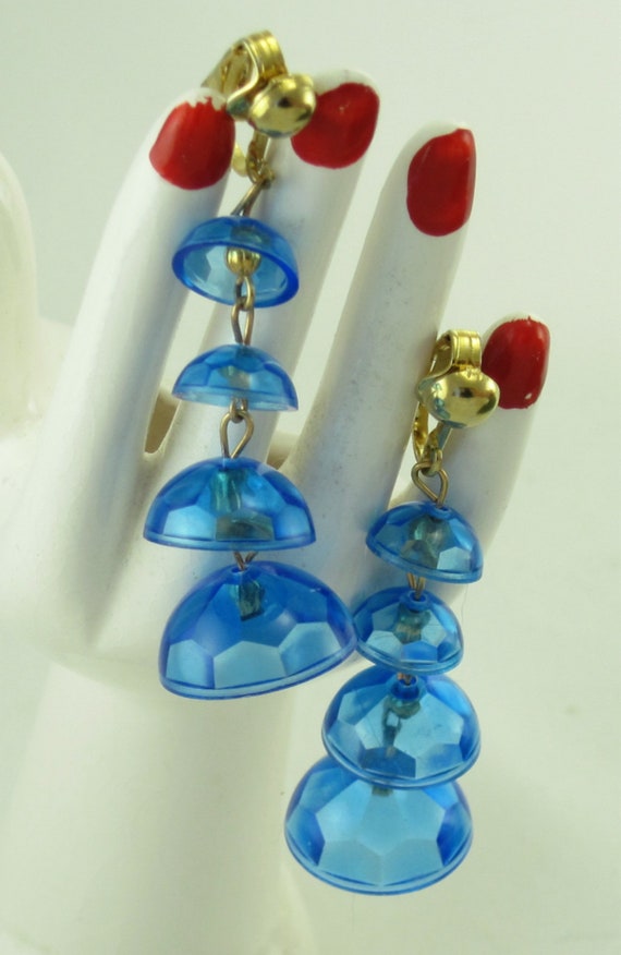 1960s Go-Go Girl Blue Bell Dangle Drop Clip Earri… - image 5