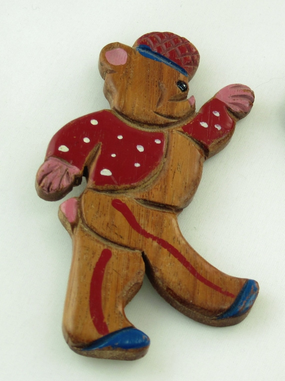 40s LARGE Carved Painted Wood Bear Pin; Bellhop C… - image 2