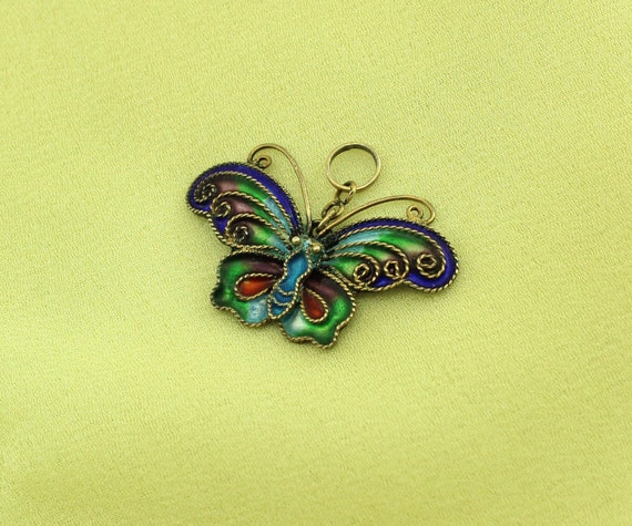 Colorful 50s Style Enameled BUTTERFLY Pendant Cha… - image 4