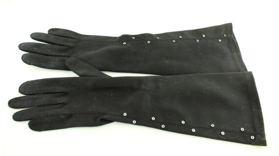 1940s Black VAN RAALTE  Long Cotton Gloves Button… - image 3