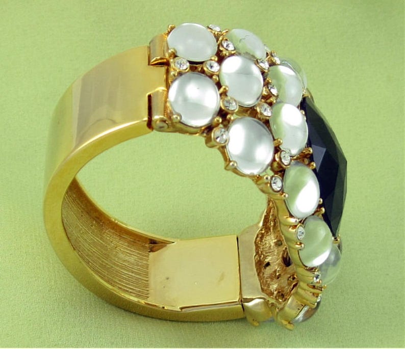 Retro Vintage SCAASI Purple Rhinestone Mirror Back Hinge Cuff Bracelet