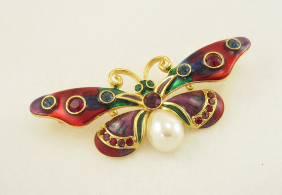 JOAN RIVERS Jeweled Rainbow Enamel Multicolored Rh
