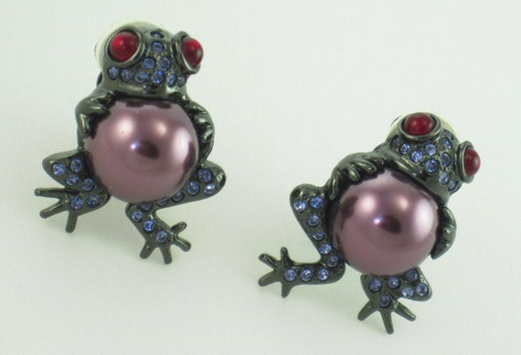 Pearl Belly Frog 90s JOAN RIVERS Amethyst Rhinest… - image 3