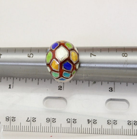 80s Colorful Enamel Dome STERLING Ring; Size 6; C… - image 7