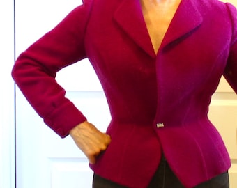 80s Thierry Mugler Activ Dark Purple Zip up Jacket and Skirt