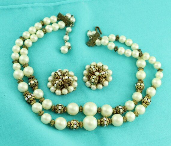 DOUBLE STRAND LYON CHAIN AND AUSTRIAN CRYSTAL WITH FRENCH CROSS main image 1