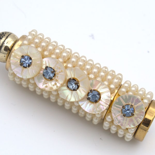 Book Piece Faux Pearl Rhinestone FRAGRANCE VIAL Refillable Lip Stick Combo GT; Charitable Donation