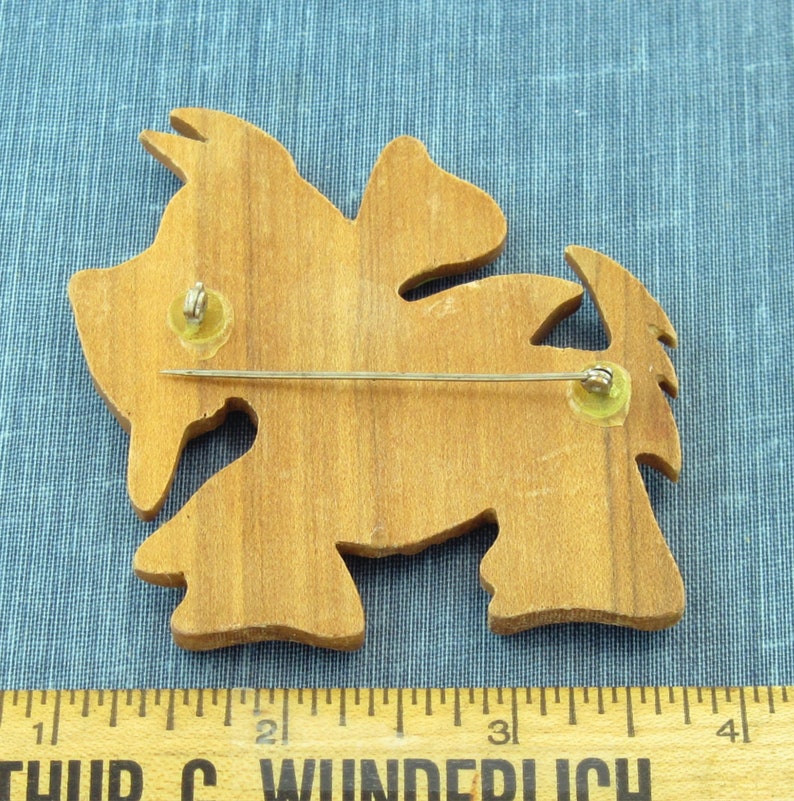 1930 40s Large Carved Wood Scotty Dog Pin